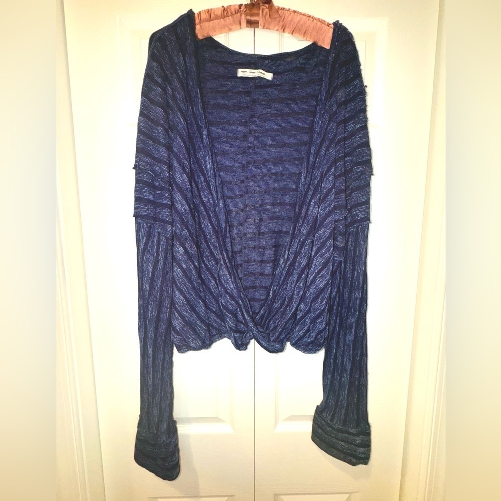 We the Free Pullover stripes blue criss cross front Sweater Size L NWOT